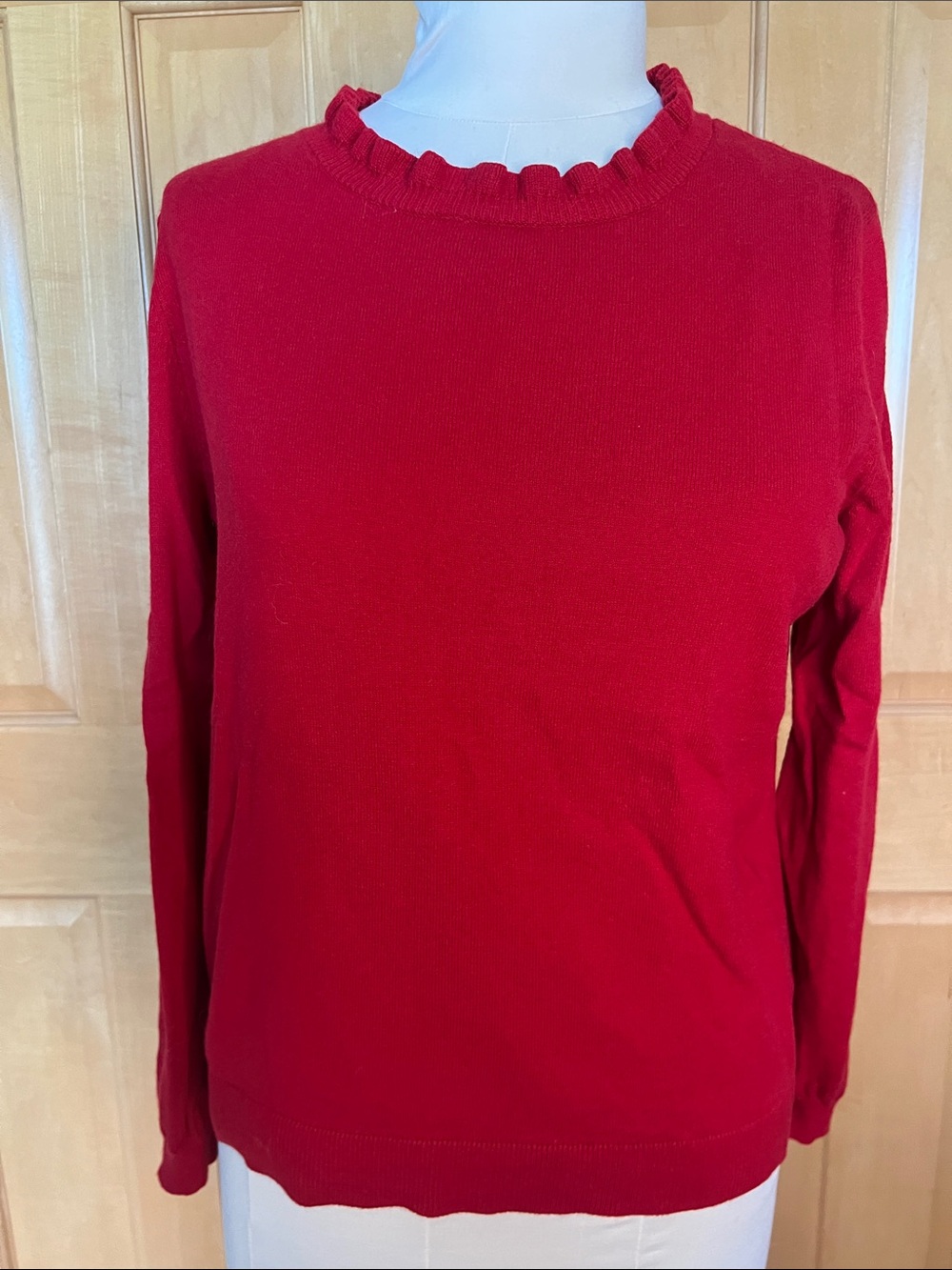 Talbots Red Men's Crewneck Sweater with Ruffle Collar